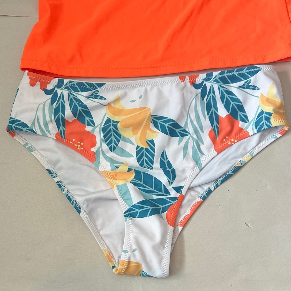 Orange Bikini Top and Floral Bottom Set New M - Picture 4 of 10